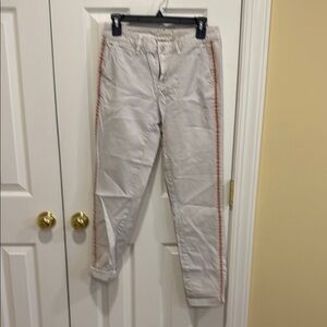 Anthropologie Cream Pants with Red Stripe